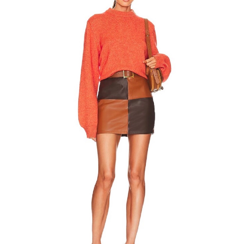 Superdown Mona Brown Two-Tone Leather Skirt